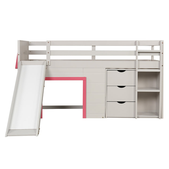 Single Size Pine Wood Loft Bed with Slide and Ladder and Game House