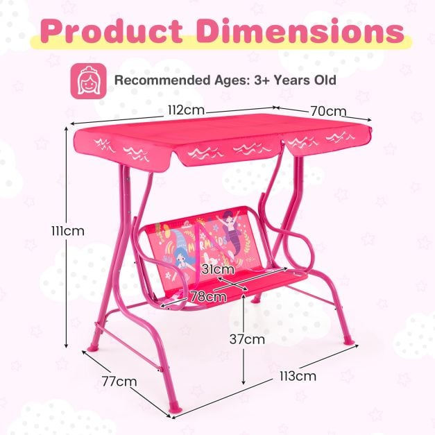 2-Seater Kids Patio Swing Chair with Adjustable Canopy and Safety Belt