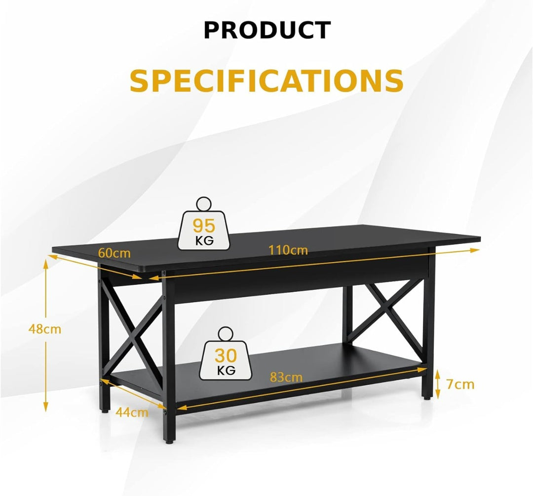 2 Tier Industrial Coffee Table for Living Room Bedroom Office - TidySpaces