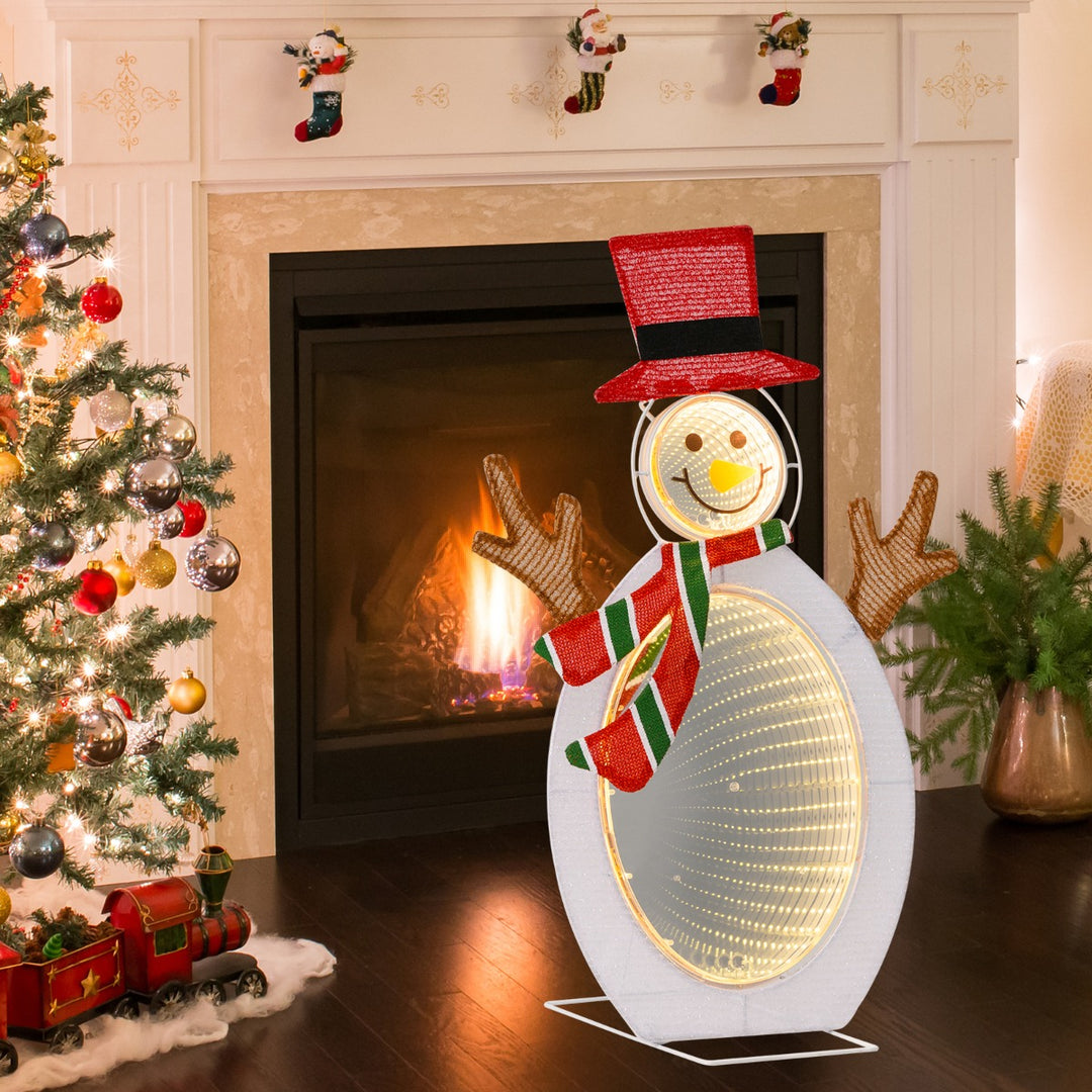 Pre-Lit Snowman with 2 Infinity Tunnel Lights and Top Hat - TidySpaces