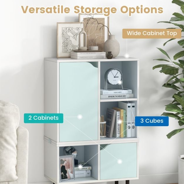 Stackable Bookcase with Adjustable Shelf and Cubes for Living Room Bedroom