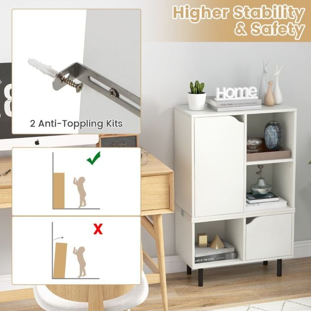 Stackable Bookcase with Adjustable Shelf and Cubes for Living Room Bedroom