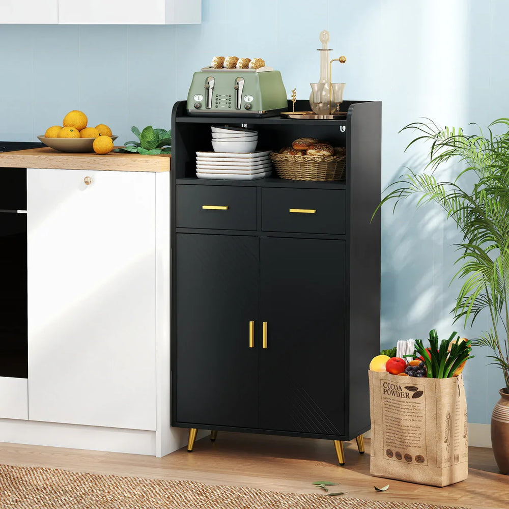 Storage Cabinet with 2 Drawers and 2 Doors-Black - TidySpaces