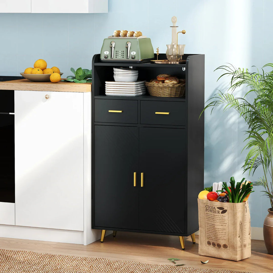 Storage Cabinet with 2 Drawers and 2 Doors-Black - TidySpaces