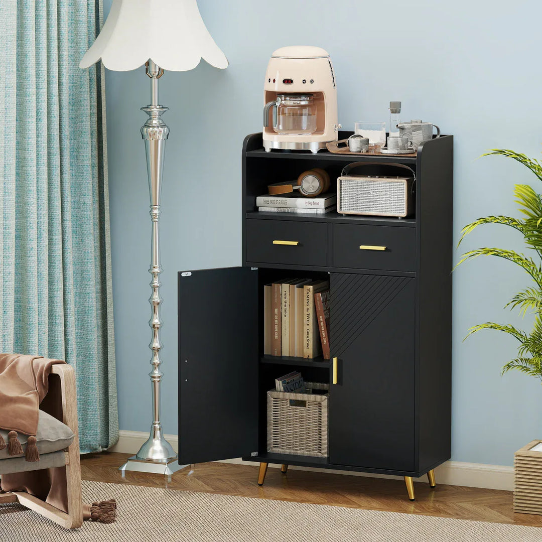 Storage Cabinet with 2 Drawers and 2 Doors-Black - TidySpaces