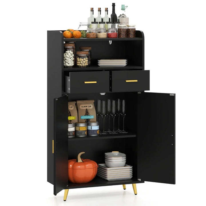 Storage Cabinet with 2 Drawers and 2 Doors-Black - TidySpaces