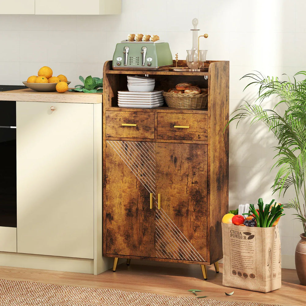Storage Cabinet with 2 Drawers and 2 Doors-Rustic Brown - TidySpaces