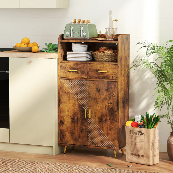 Storage Cabinet with 2 Drawers and 2 Doors-Rustic Brown - TidySpaces