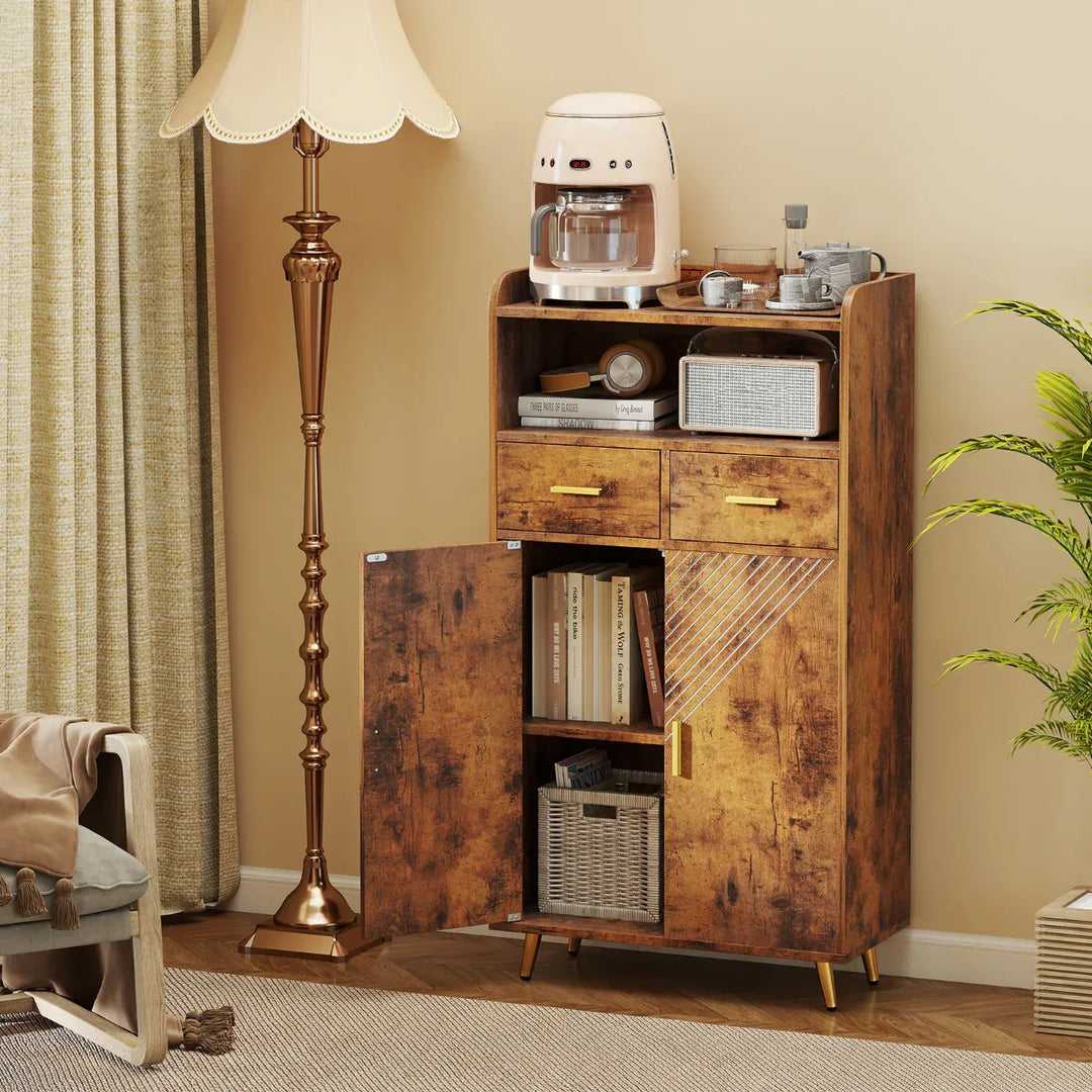 Storage Cabinet with 2 Drawers and 2 Doors-Rustic Brown - TidySpaces