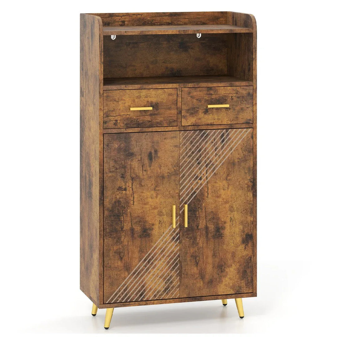 Storage Cabinet with 2 Drawers and 2 Doors-Rustic Brown - TidySpaces