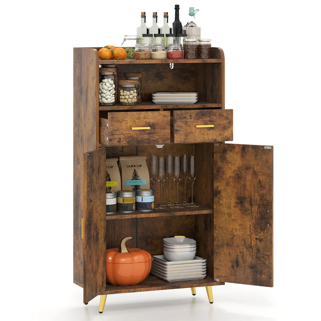 Storage Cabinet with 2 Drawers and 2 Doors-Rustic Brown - TidySpaces