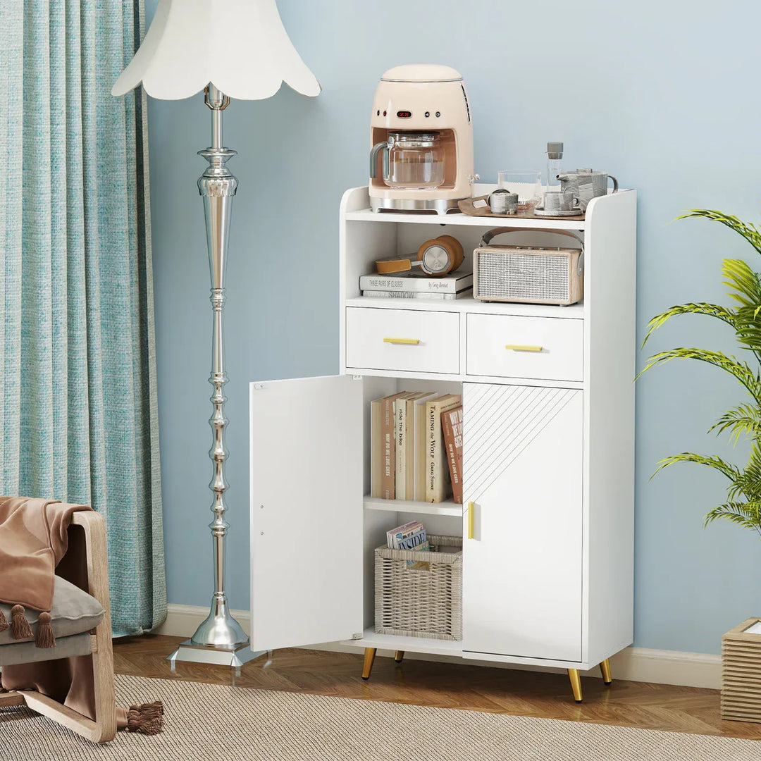 Storage Cabinet with 2 Drawers and 2 Doors-White - TidySpaces