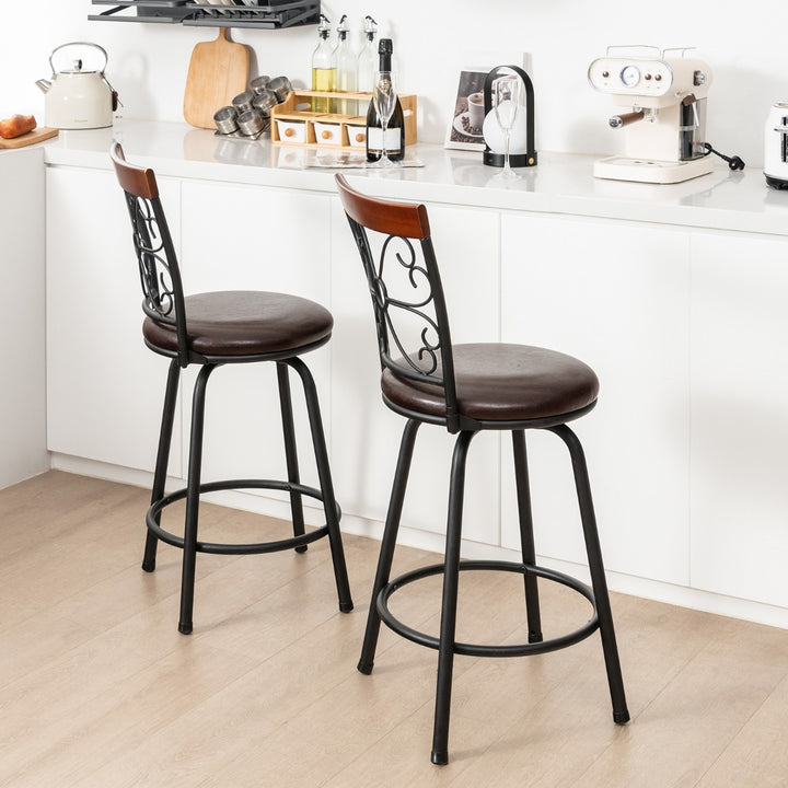 Swivel Bar Stool Set of 2 with Adjustable Height, Cozy Seat and Backrest - TidySpaces