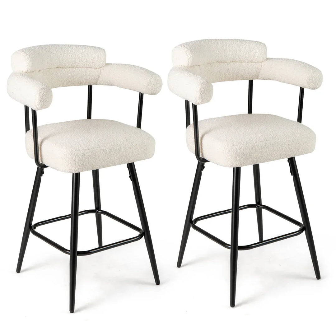 Swivel Bar Stool Set of 2 Counter Height Chairs with Curved Back-White - TidySpaces