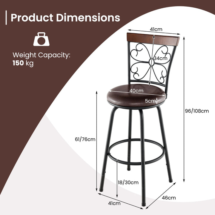 Swivel Bar Stool Set of 2 with Adjustable Height, Cozy Seat and Backrest - TidySpaces