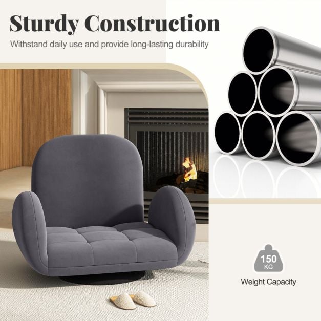 Swivel Floor Chair with Adjustable Backrest and Armrests in Grey