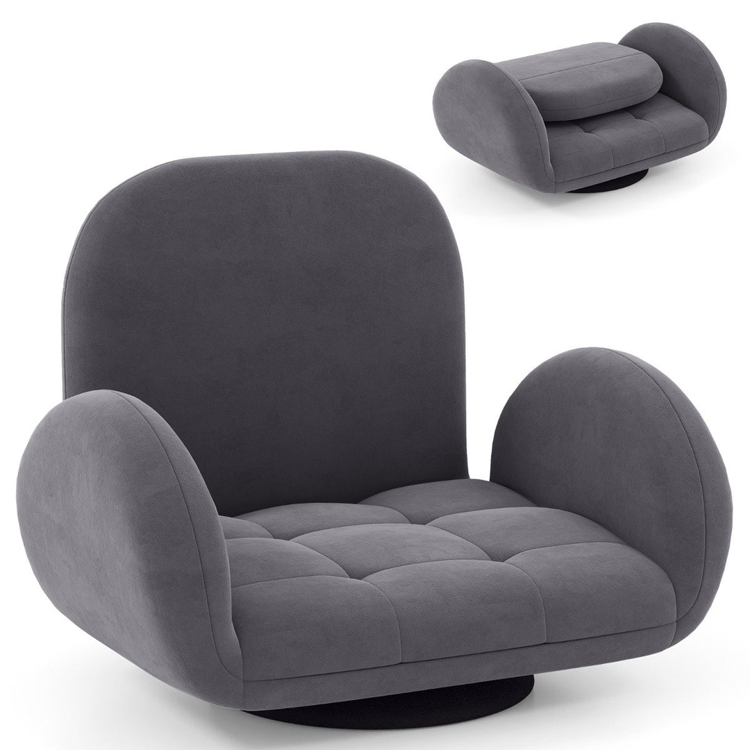 Swivel Floor Chair with Adjustable Backrest and Armrests-Grey - TidySpaces