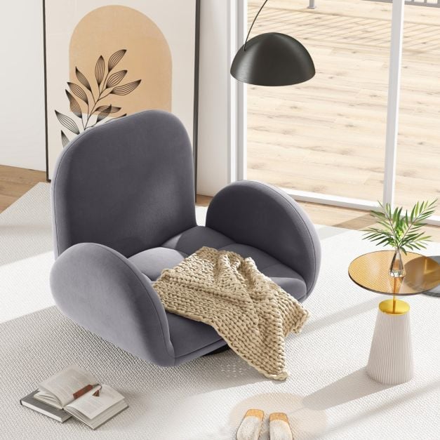 Swivel Floor Chair with Adjustable Backrest and Armrests in Grey
