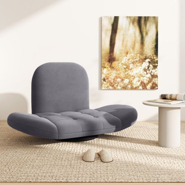 Swivel Floor Chair with Adjustable Backrest and Armrests in Grey