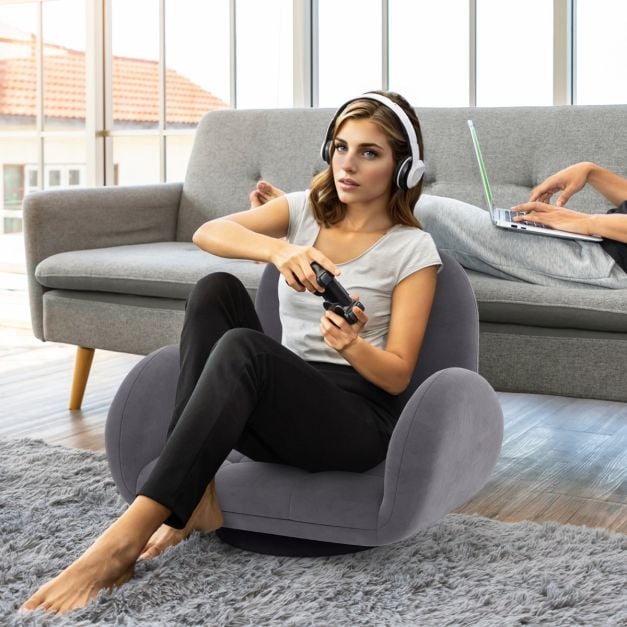 Swivel Floor Chair with Adjustable Backrest and Armrests in Grey