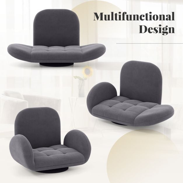 Swivel Floor Chair with Adjustable Backrest and Armrests in Grey