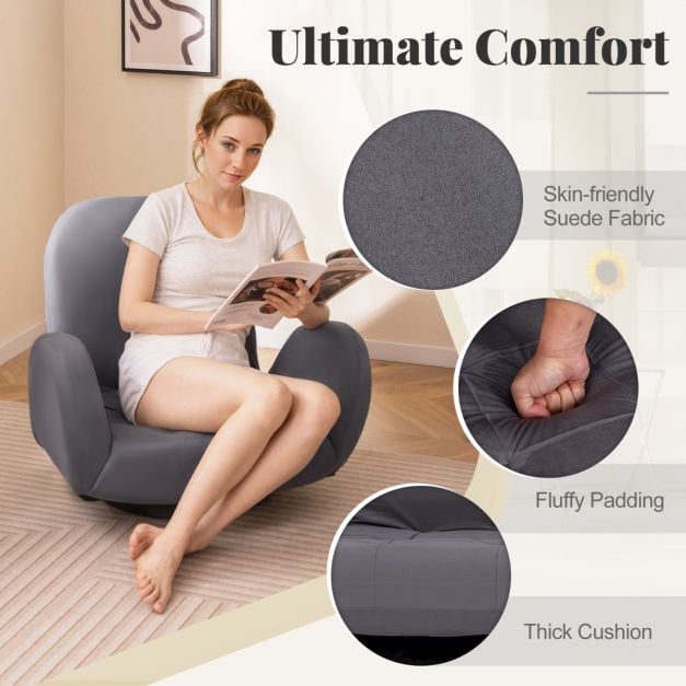 Swivel Floor Chair with Adjustable Backrest and Armrests in Grey