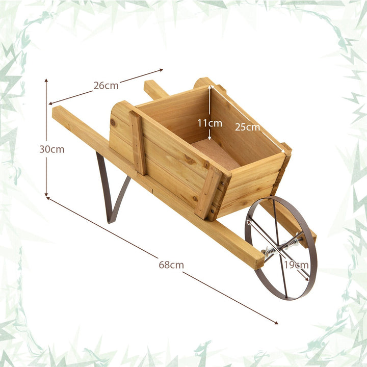 Wooden Wagon Planter Stand Wheelbarrow Flower Cart Garden Decoration-Coffee - TidySpaces