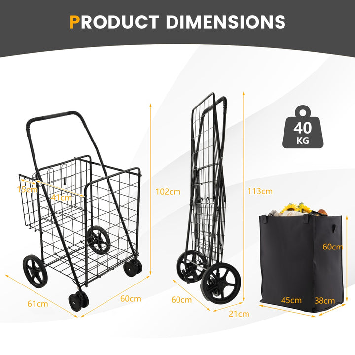 Folding Shopping Cart with Oxford Liner-Black