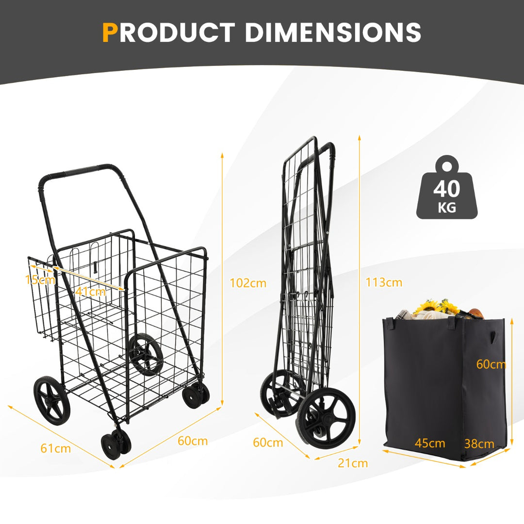 Folding Shopping Cart with Oxford Liner-Black