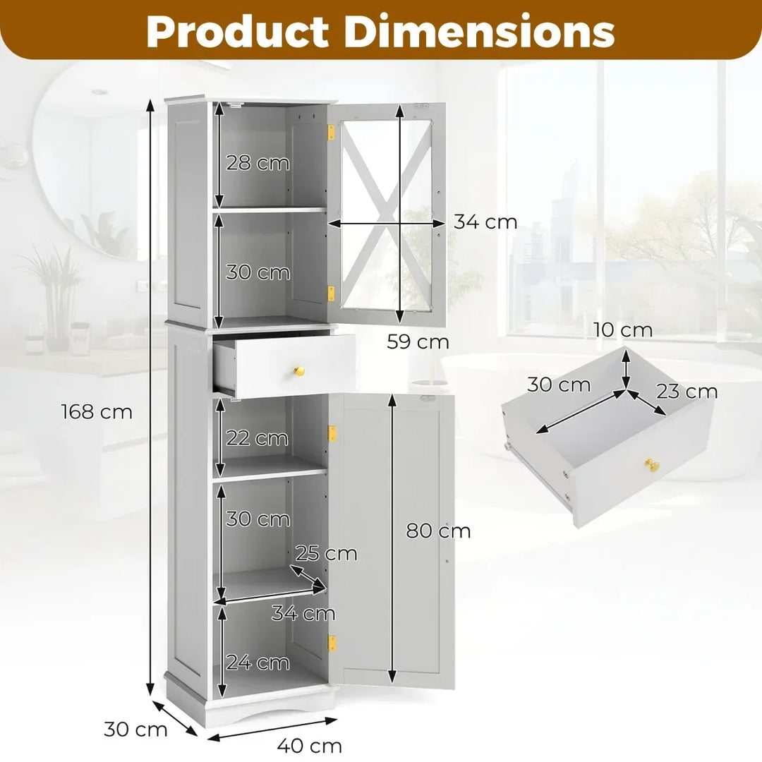 Tall Bathroom Cabinet with Drawer 2 Doors and 3 Adjustable Shelves-White - TidySpaces