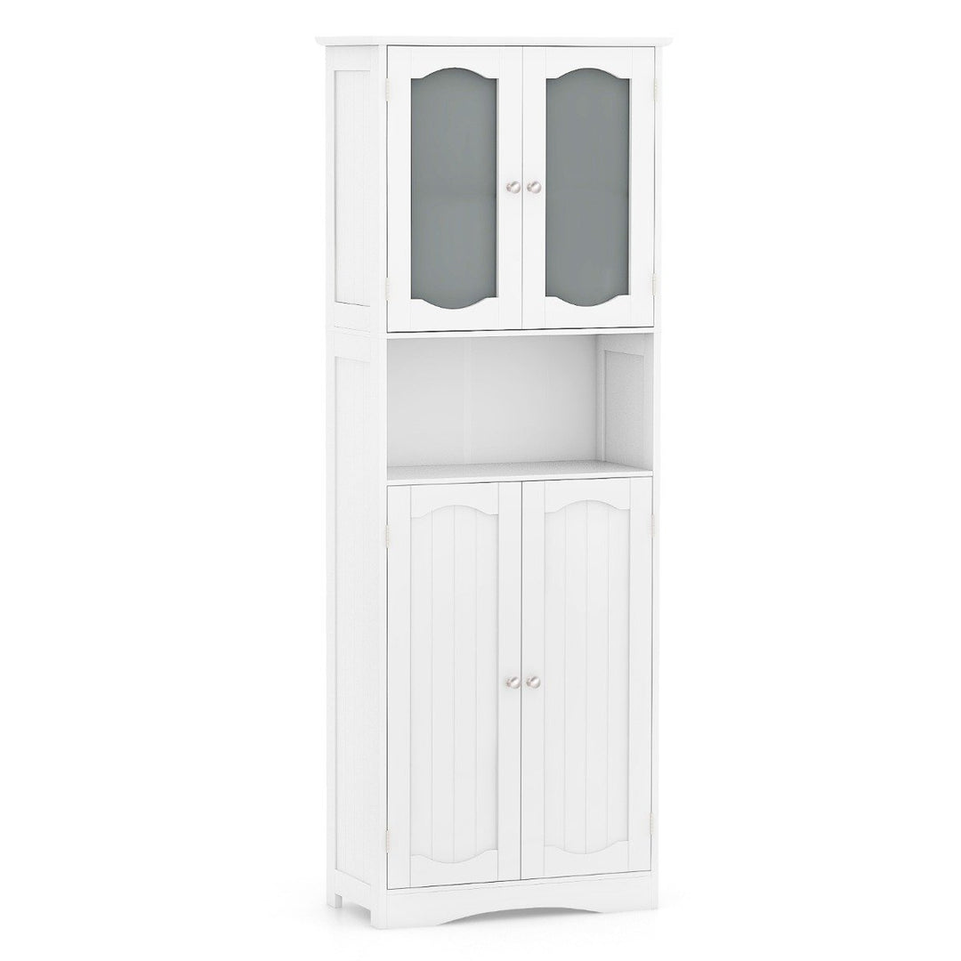 Tempered Glass Door Pantry Cabinet with 3-Position Adjustable Shelves-White - TidySpaces