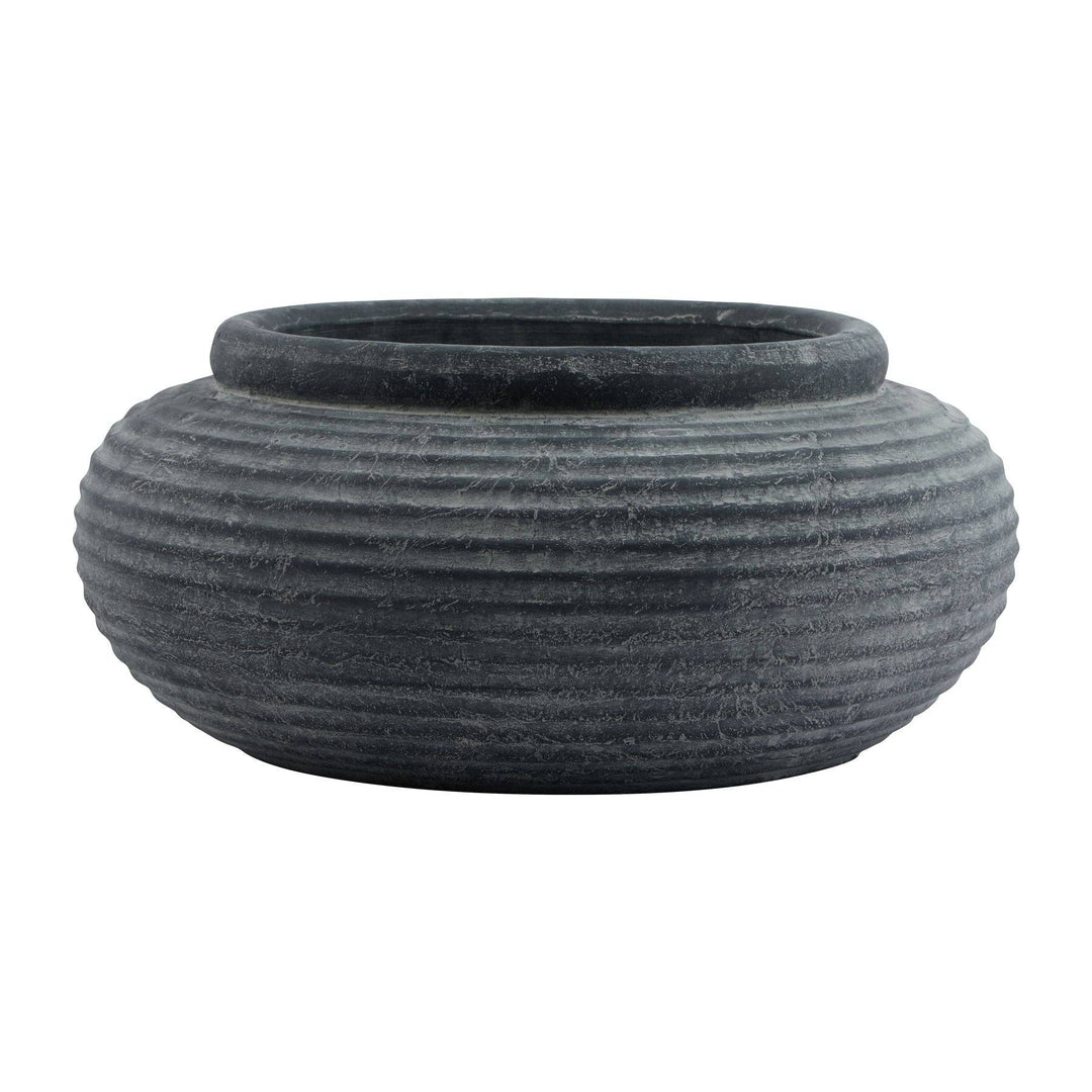 Amalfi Grey Round Ribbed Planter - TidySpaces