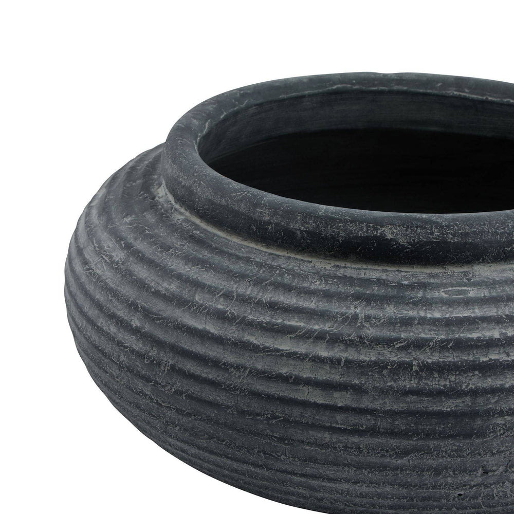 Amalfi Grey Round Ribbed Planter - TidySpaces