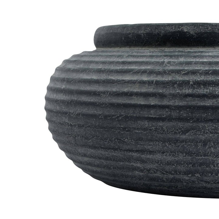 Amalfi Grey Round Ribbed Planter - TidySpaces