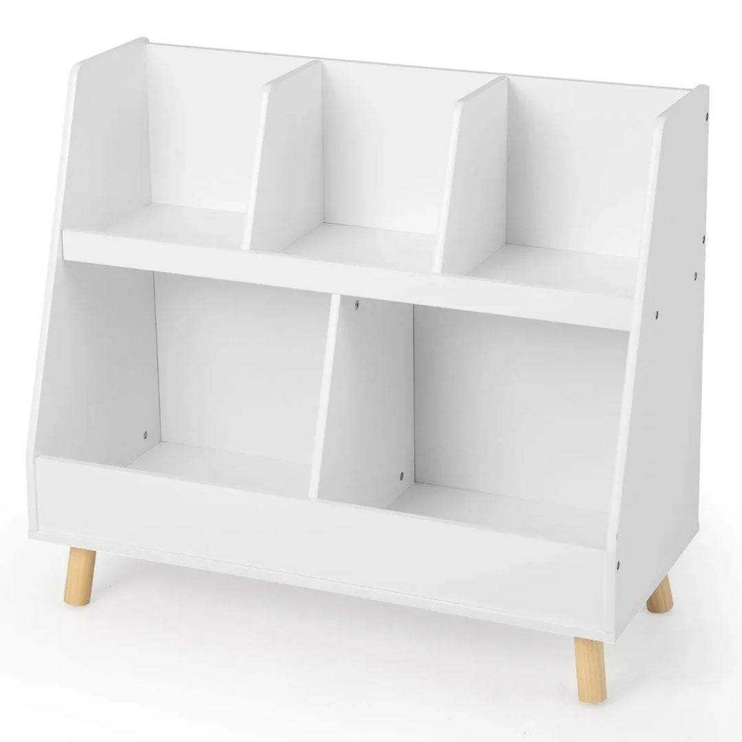 5-Cube Kids Bookshelf and Toy Organizer with Solid Wood Legs and Anti-Tipping Kits - TidySpaces