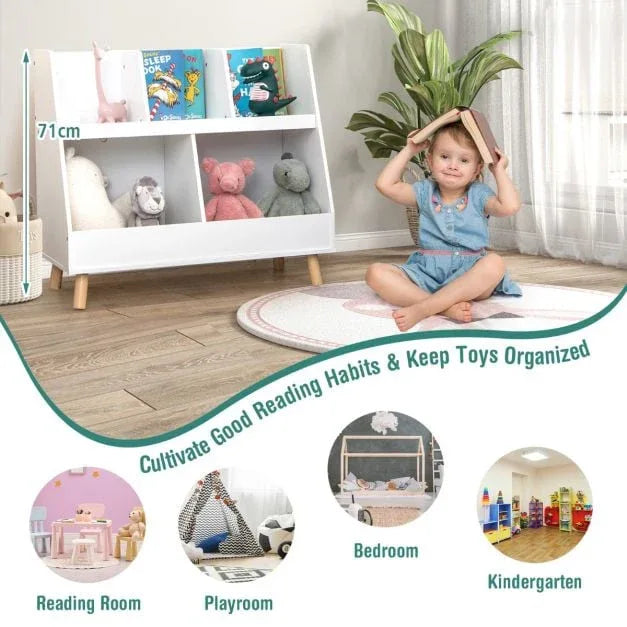 5-Cube Kids Bookshelf and Toy Organizer with Solid Wood Legs and Anti-Tipping Kits - TidySpaces