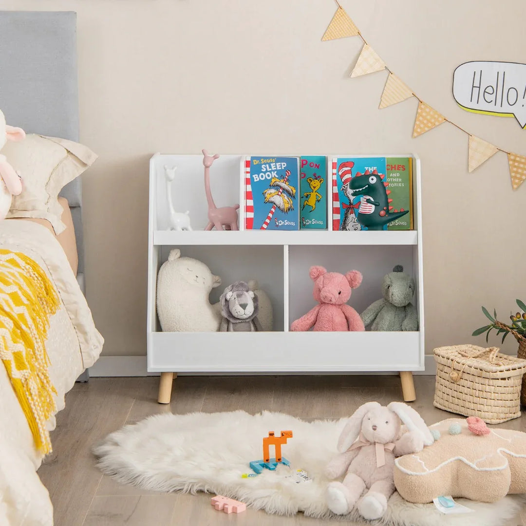 5-Cube Kids Bookshelf and Toy Organizer with Solid Wood Legs and Anti-Tipping Kits - TidySpaces