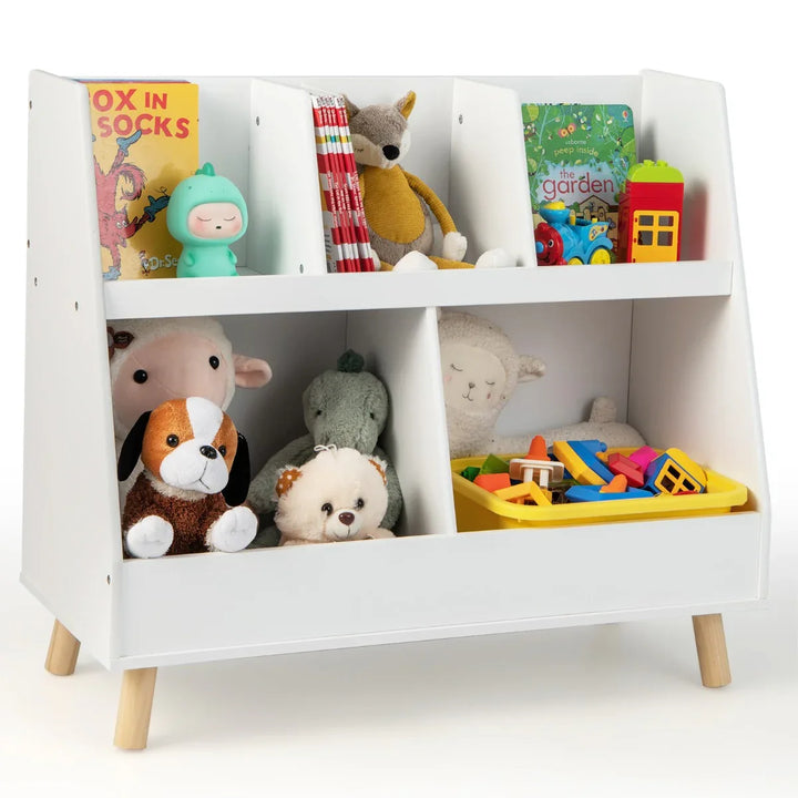 5-Cube Kids Bookshelf and Toy Organizer with Solid Wood Legs and Anti-Tipping Kits - TidySpaces