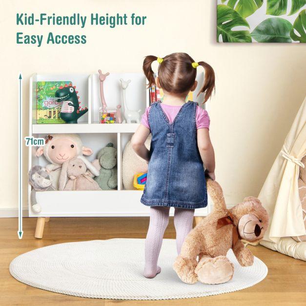 5-Cube Kids Bookshelf and Toy Organizer with Solid Wood Legs and Anti-Tipping Kits - TidySpaces
