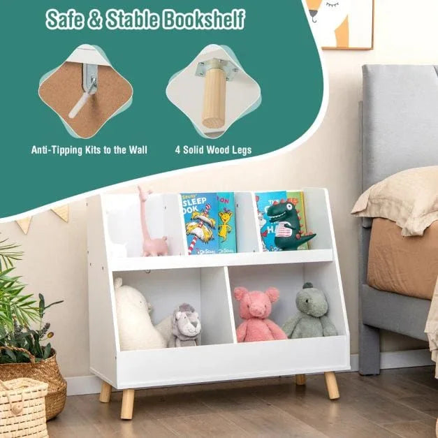 5-Cube Kids Bookshelf and Toy Organizer with Solid Wood Legs and Anti-Tipping Kits - TidySpaces