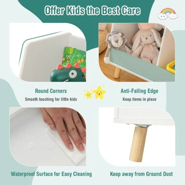 5-Cube Kids Bookshelf and Toy Organizer with Solid Wood Legs and Anti-Tipping Kits - TidySpaces