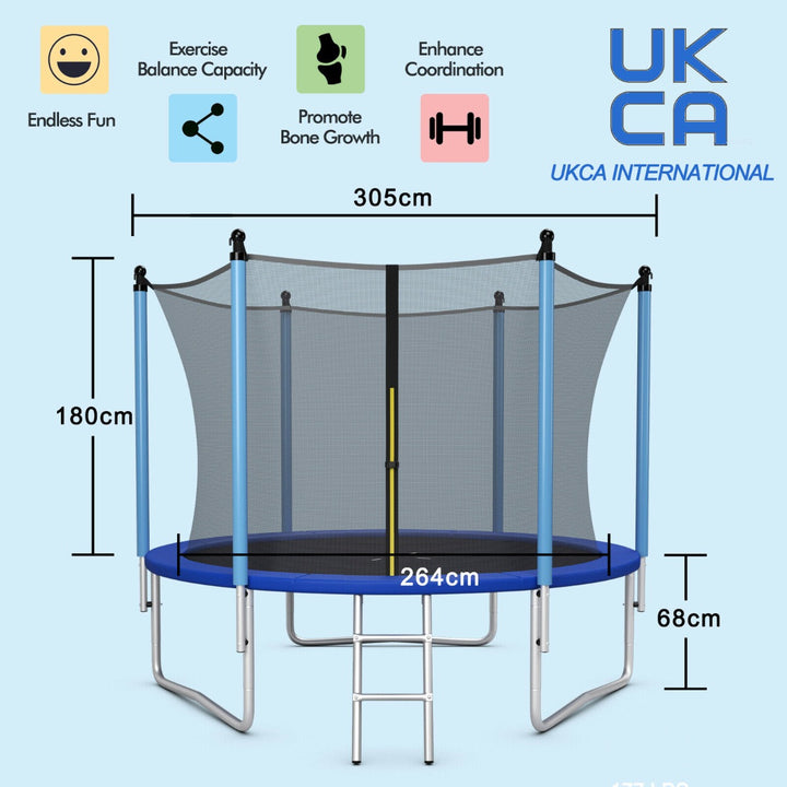 8/10/12FT Outdoor Trampoline with Enclosure Net and Ladder