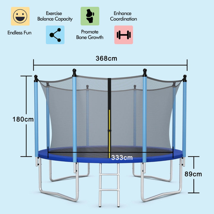 8/10/12FT Outdoor Trampoline with Enclosure Net and Ladder