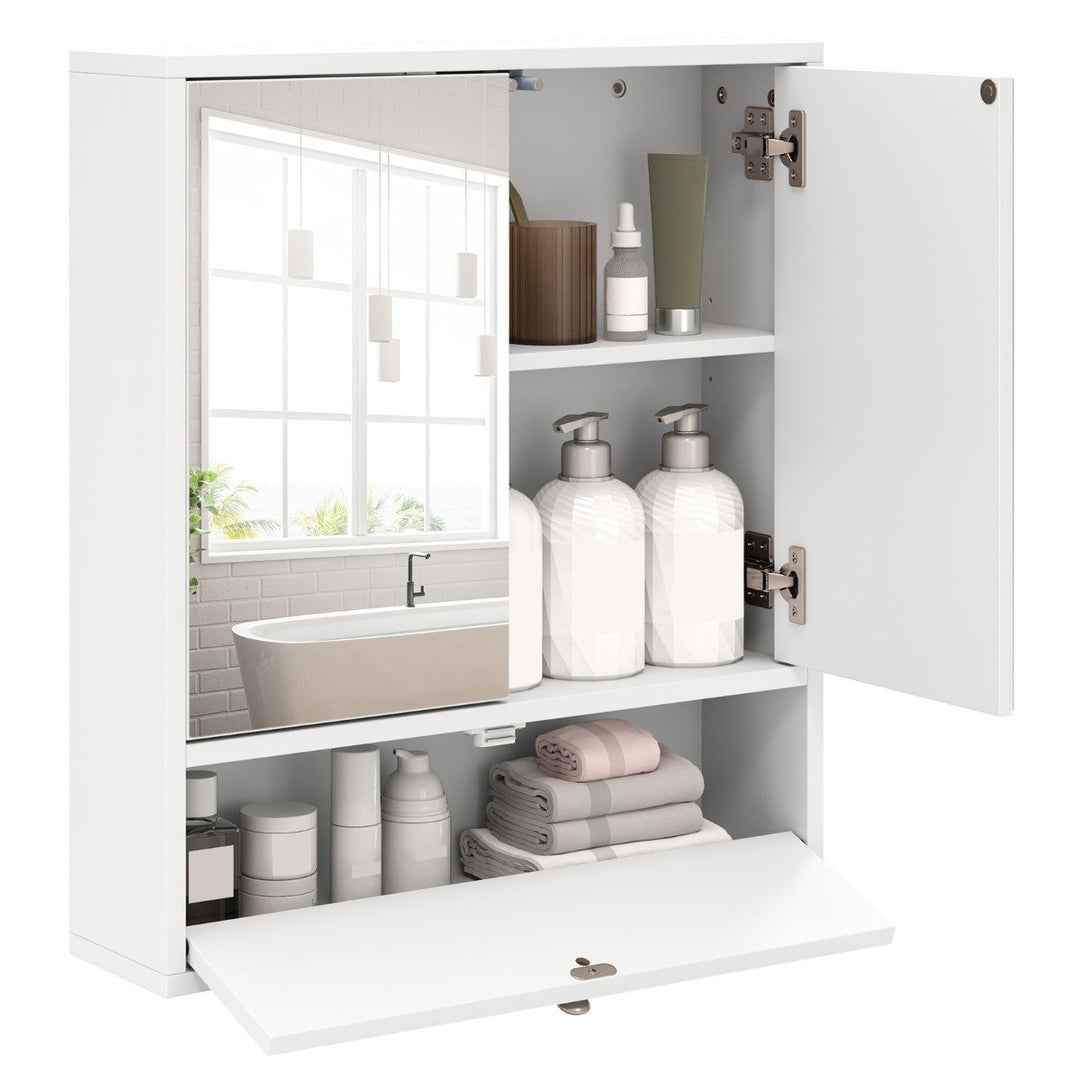 Wall-Mounted Bathroom Cabinet with Mirror and 3-Level Adjustable Shelf and Flip-Open Compartment-White - TidySpaces