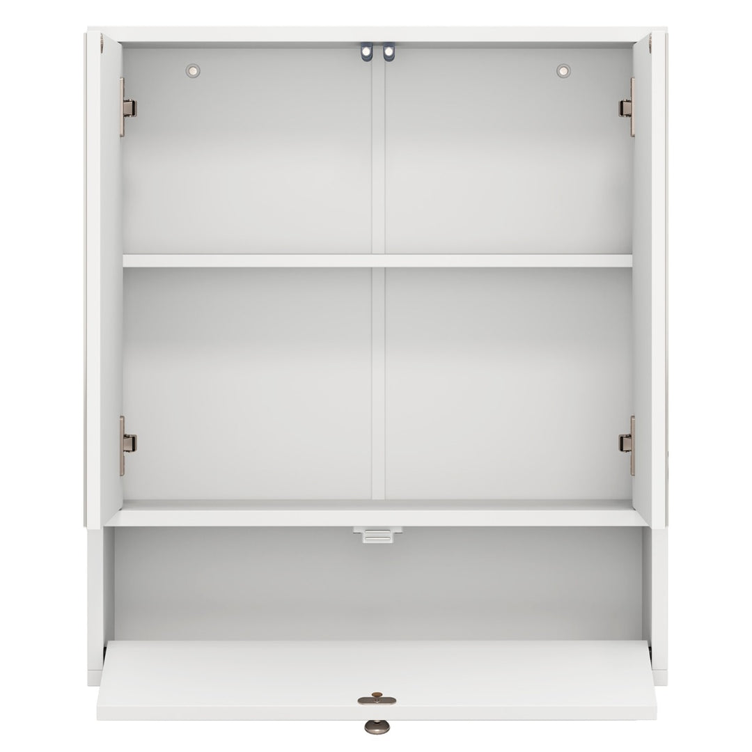 Wall-Mounted Bathroom Cabinet with Mirror and 3-Level Adjustable Shelf and Flip-Open Compartment-White