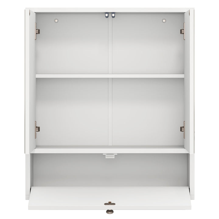 Wall-Mounted Bathroom Cabinet with Mirror and 3-Level Adjustable Shelf and Flip-Open Compartment-White