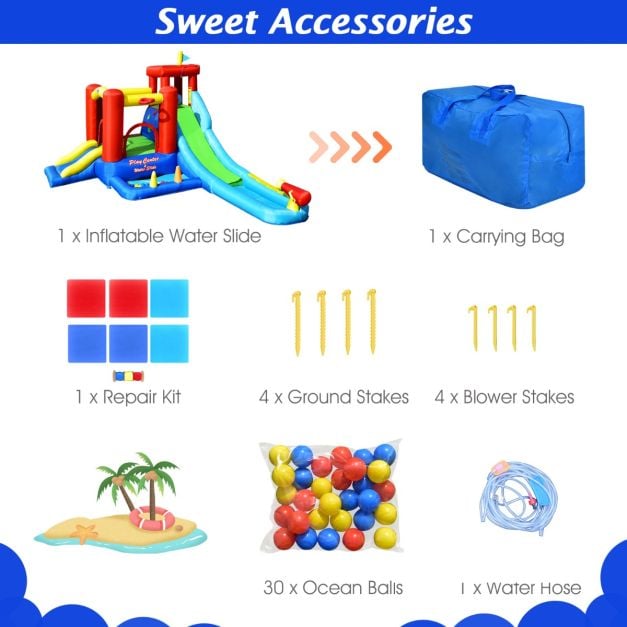 9 in 1 Inflatable Water Slide with Slide and Trampoline without Blower