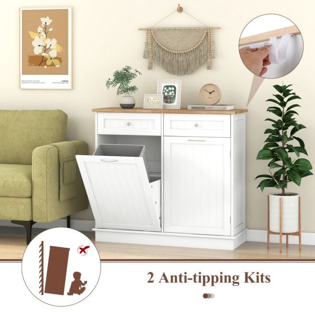 Kitchen Tilt Out Trash Cabinet with 70L Hidden Garbage Holder