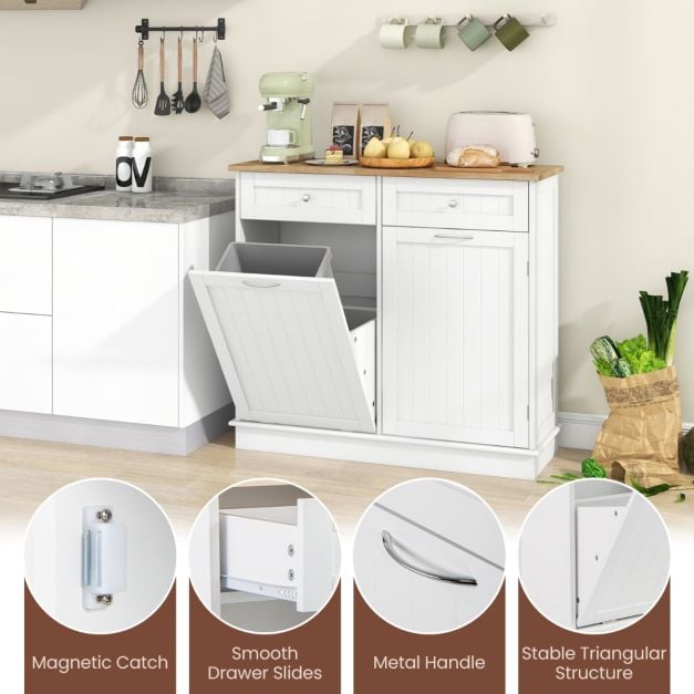 Kitchen Tilt Out Trash Cabinet with 70L Hidden Garbage Holder