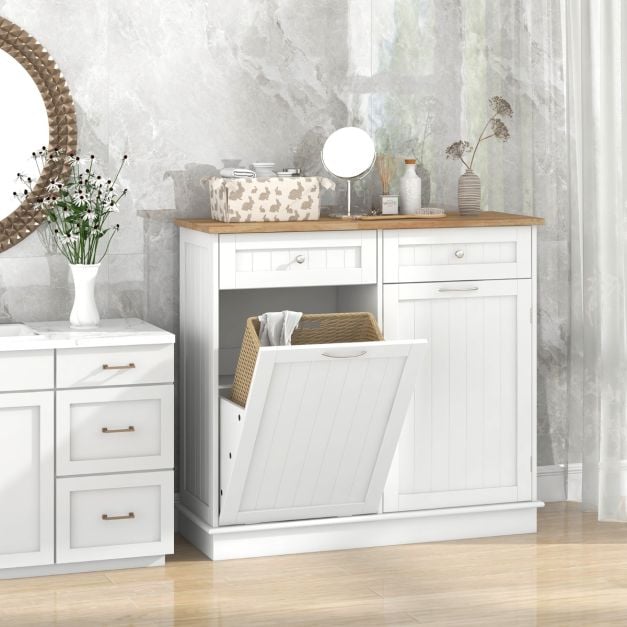 Kitchen Tilt Out Trash Cabinet with 70L Hidden Garbage Holder